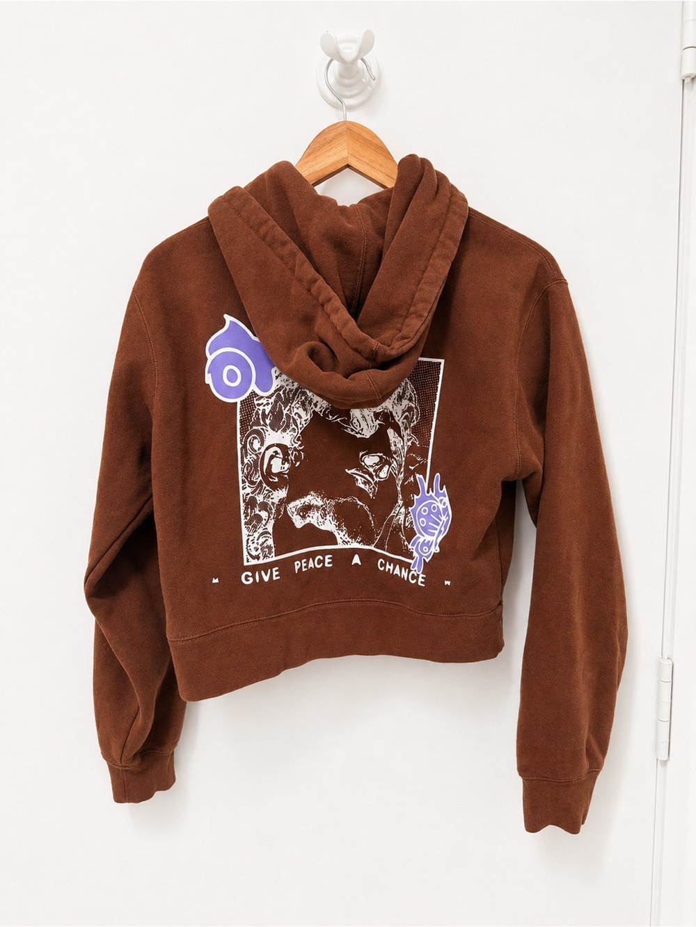 Obey Brown Cropped Graphic Hoodie